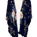 Angie  Kimono Womens S Boho Floral Print Open Cardigan Drape Dolman Navy Blue Photo 0