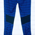 Athleta ‎ Stripe Accelerate Workout Leggings Medium Blue Black Athletic Run Photo 12