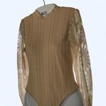 SheIn Beige Lace Floral Sleeve Bodysuit S  Photo 0