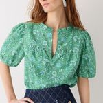 J.Crew  Green Floral Ruffle Trim Short Sleeve Top Photo 0