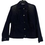 Chico's CHICO’S 3 Platinum Embellished BLING Black Denim Jacket XL w/ Rhinestones NWOT Photo 1