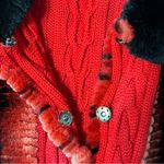 Sheared Dyed Real Rex Rabbit Fur Cable Knit Wool Sweater Jacket Size 8 Womens Red Photo 10