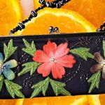 Black Beaded Strap Clutch with Felt Flowers and Beads Photo 3