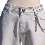 Cache White Denim Embellished Flare Jean Pant Rhinestone Chain Belt New $168 NWT Photo 0