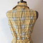 Vintage Linen Blend Shirt Dress Yellow & Green nipped waisted dress Size L Photo 7