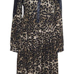 Venus  Black Leopard Print Midi Dress with Lace Accents NWOT Size 12 Photo 0