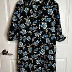 ZARA  Floral The Gia Dress Belted Button Front Sz M Blue & Black Photo 11