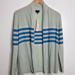 Talbots NWT 100% Cashmere Open Front Cardigan Striped Mint Green & Blue XS Photo 0