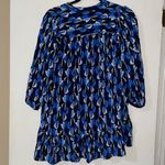 ZARA  Blue White Black Patterned 3/4 Sleeve Ruffled Hem Blouse Size M Photo 2