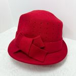 Midnight Velvet 100% Wool Fedora Red Hat with Bow Photo 3