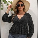 SheIn Plus Polka Dot Print Lantern Sleeve Peplum Top Photo 7