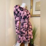 Bar III Pink Black Rose Floral Dress Small Puff Sleeve Lined NWOT Photo 4