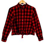 Madewell Women’s Sasha Red and Black Buffalo Check Tie Front Flannel Shirt Large Photo 4