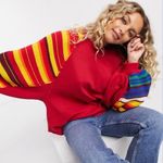 Free People We The  Rainbow Dreams Top Size Small Oversized Striped Knit Boho Photo 0