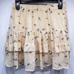 Free People Anthropologie Pale Yellow Tiered Mini Skirt Floral Cottagecore Fairy Photo 3