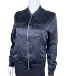 Equipment  Black 100% Silk Zip Up Bomber Jacket Photo 2
