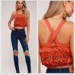 We The Free by Free People Love Life Bubble Crop Top Coral Orange Floral Small S Photo 1