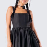 Finesse Black Corset Belle Structured Full Skirt Mini Dress Plus Size 1X Photo 0