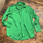 ZARA  green silky long sleeve pearl button button down top size medium Photo 0