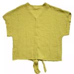 Timing Blouse Womens Large Yellow Wide Short Sleeve Button Down Tie Front Boho Photo 6