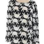 Modcloth Elephant Day Parade Black & White Long Sleeve Top Blouse Size XS Photo 0