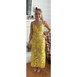 CATHERINE DEANE Yellow Floral Lace Overlay Peony Figure Hugging Dress size US 8 Photo 15