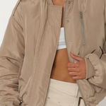 BY.DYLN Kai Bomber Jacket in Mushroom. Size M. Tan Size M Photo 0