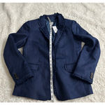 J.Crew Women's Beautiful Linen Blazer Ruffle Accent NWT Blue H4911 Sz 6 Photo 3