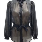 Jennifer Lopez Size XS Black Sheer Blouse With Waist Tie. Preloved Photo 0