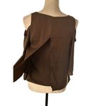 XOXO Womens Olive Green Cold Shoulder Layered Blouse Lightweight Ruffle Size S Photo 1