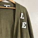 Libby Edelman Olive Green Cardigan Large Varsity Patches Heart Lips Cozy Knit Photo 2