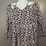 Lucky Brand Shirt Womens Medium Navy Floral Cutout Neck 3/4 Sleeve Boho Photo 0