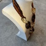 Signed CG Goldstone Thermoset Seed Bead Necklace w Wood Accents CHUNKY 1960s Gold Photo 4