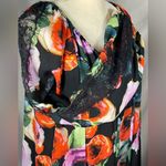 EST 1946 Women Bright Colorful Floral Lace Top Blouse Long Sleeve Tie Neck Sz XL Black Photo 8