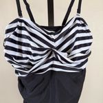 Retro Swim Ruched One Piece Tummy Control Bathing Suit Black White Pool Beach Size L Photo 2