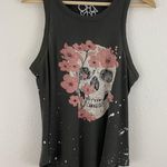 Chaser Safari Green Pink Flower Cherry Blossom Skull Sleeveless Muscle Tank Top Photo 2