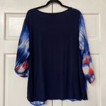 Karen Kane Tie Dye Tunic Top Watercolor Jersey Knit Top Red White and Blue Navy Photo 4