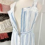 Love Shack Fancy Eve Striped Midi Dress White Blue Sz L Button Front Cottage Photo 4
