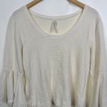 Anthropologie Smocked Bell Sleeve Cropped Top Cream White Knit Textured Size M Photo 5