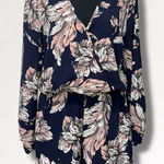 Boston Proper Long Sleeve Surplice Navy Floral Romper Size Small Shorts Photo 0