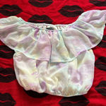 Purple white blue yellow tie dye chiffon ruffle crop top S Photo 0