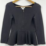 Ganni Blouse‎ Womens Peplum Full Zip Front Ponte Ruffle Top Black XS Photo 0