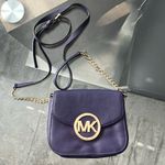 Michael Kors Fulton Leather Flap Crossbody Bag, Purple & Gold Tone Retail $208 Photo 4