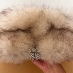 Luxury Vtg Ivory Fox Fur Satin Rhinestone Wide Brim Formal Church Hat Party White Photo 2