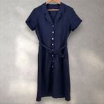 Quince Women's 100% European Linen Button‎ Front Midi Dress Navy Blue Sz Medium Photo 3