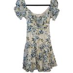 Hello Molly Double Text yellow green multi leaf Ruffle milkmaid Mini dress sz L Photo 4