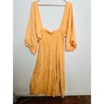 LOUNA Orange Square Neckline Puff Sleeves Chic Flowy Midi Dress size Medium Photo 2