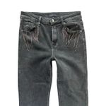 Risen Jeans Womens Black Flare Bell Bottom Rhinestone Fringe Pocket Jeans 7/28" Photo 4