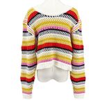 DeLuc Ayden Chunky Knit Crop Cardigan Sweater Striped Size Large Yellow Photo 8