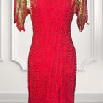 Vintage Sean 1980’s Art Deco Sequined Beaded 100% Silk Cocktail Dress Size L Red Size L Photo 0